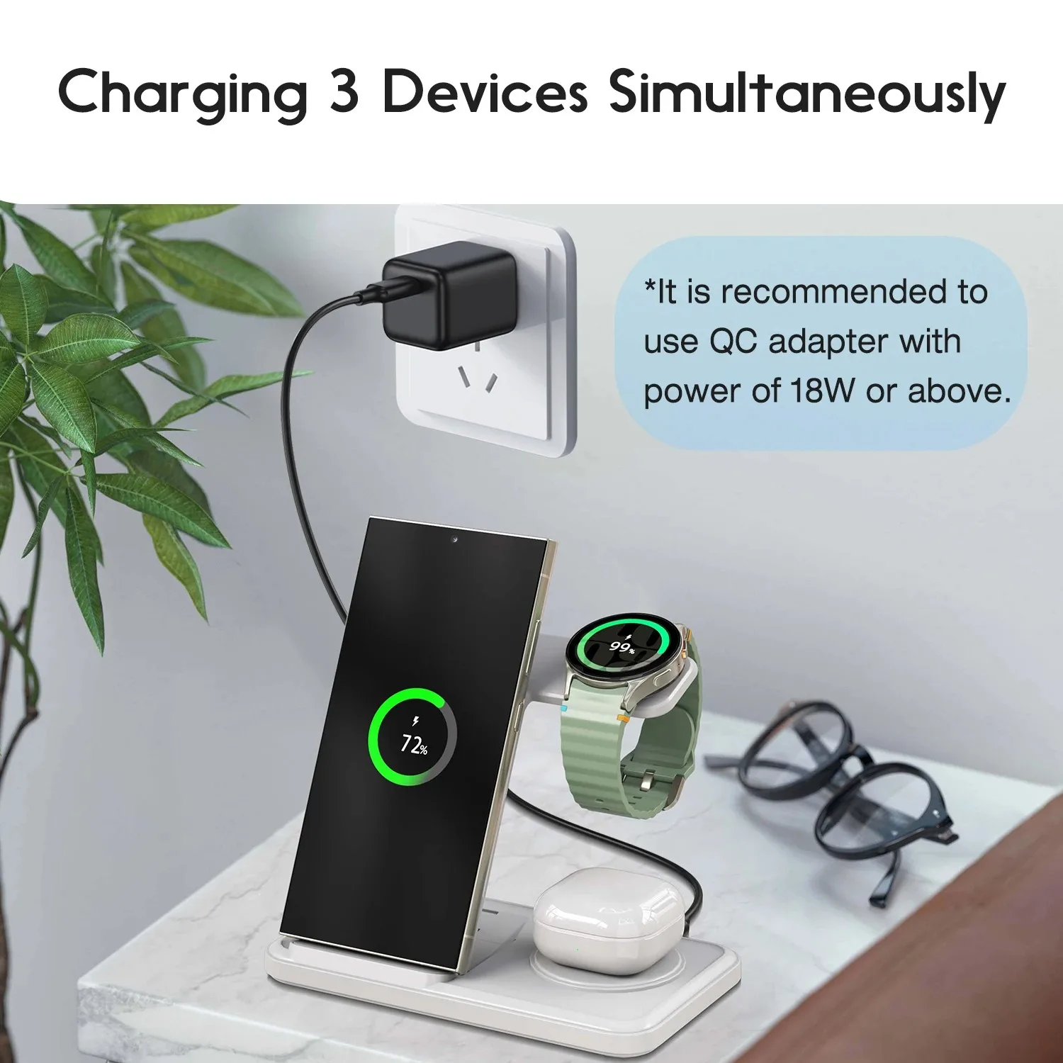 Desktop 3-in-1 Wireless Charge - Watch Charger Cable ulasan dan harga