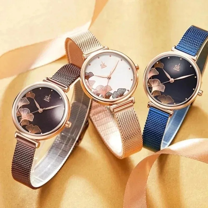 Luxury Women's Ginkgo Leaf Wat - Stainless Mesh Band ulasan dan harga
