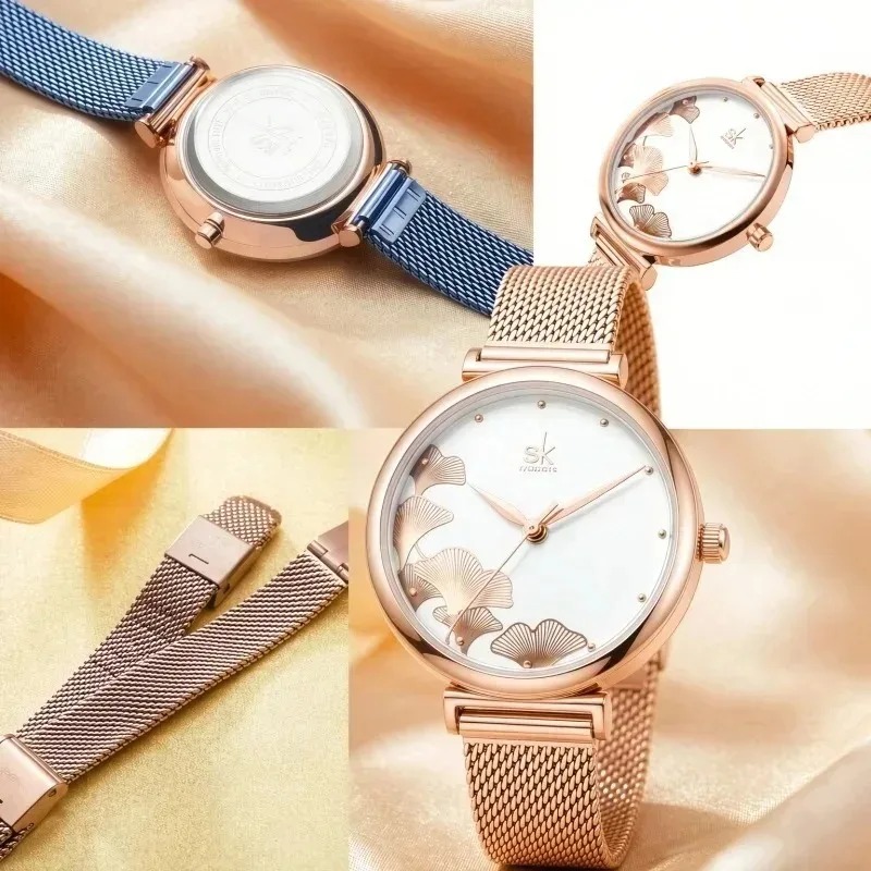 Luxury Women's Ginkgo Leaf Wat - Stainless Mesh Band ulasan dan harga